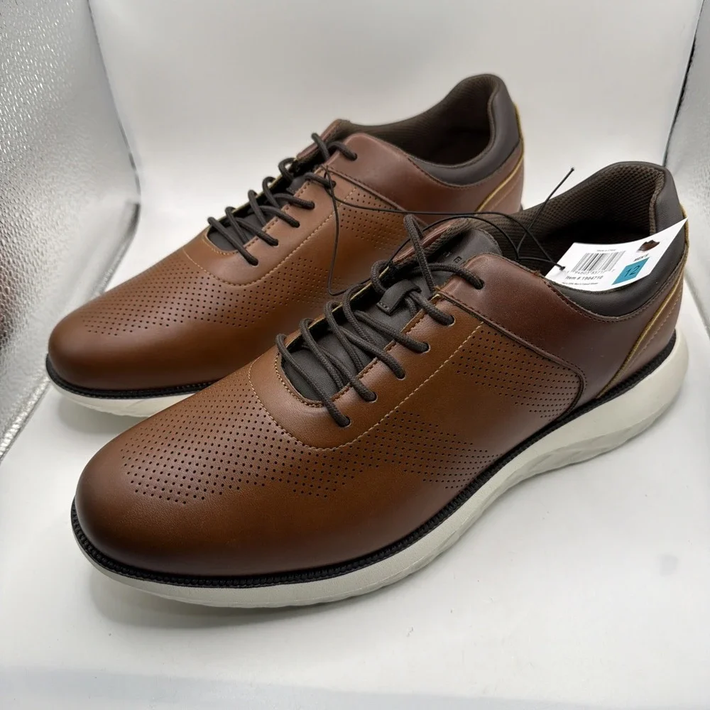 Perry Ellis Casual Shoes Men's Brown Perforated Leather Lace-Up Dress Size 11 - Picture 5 of 10